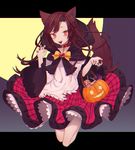  animal_ears bad_id bad_pixiv_id blouse brown_hair collar halloween hood imaizumi_kagerou jack-o'-lantern marimo_tarou plaid plaid_skirt red_eyes red_skirt skirt solo spiked_collar spikes tail touhou white_blouse wide_sleeves wolf_ears wolf_tail 