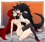  animal_ears arm_support black_legwear breasts choker cinder_fall cross eye_contact fur grin high_heels looking_at_another medium_breasts multiple_girls nail_polish nude open_mouth raven_branwen red_eyes red_footwear red_hood red_nails rwby shoes smile tail thighhighs wolf_ears wolf_girl wolf_tail yaya_(y8ay8a) yellow_eyes yuri 