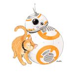  animal bb-8 cat closed_eyes closed_mouth collar full_body matsuri6373 millicent_(star_wars) no_humans nuzzle robot signature simple_background star_wars star_wars:_the_force_awakens whiskers white_background 