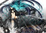  bad_id bad_pixiv_id belt bikini_top black_hair black_rock_shooter black_rock_shooter_(character) blue_eyes boots chain coat long_hair midriff navel scar solo stitches sword twintails uneven_twintails very_long_hair weapon yutaro5313 
