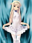  animal_ears breasts cat_ears copyright_request dated dress eyebrows_visible_through_hair kawata_hisashi lace lace-trimmed_thighhighs skirt skirt_lift sleeveless sleeveless_dress small_breasts smile solo thighhighs white_dress white_legwear zettai_ryouiki 