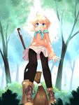  :o ahoge bad_id bad_pixiv_id black_legwear blonde_hair blue_eyes blush boots broom cross-laced_footwear esia_mariveninne forest from_below komone_ushio lace-up_boots light_rays long_hair looking_down nature original pantyhose skirt solo staring sunbeam sunlight sweater tree wide-eyed 