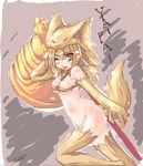  animal_ears bell claws elbow_gloves fox_ears fox_tail gloves hat hips kazami_karasu moonlight_flower no_panties oekaki ragnarok_online solo staff tail thighhighs 