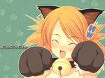  animal_ears bell blonde_hair blush blushing cat_ears collar fang gloves nekomimi short_hair twin_tails twintails 