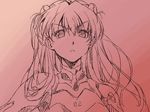  :&lt; dithering frown hair_ornament hairclip kink long_hair monochrome neon_genesis_evangelion pink pink_background plugsuit sketch solo souryuu_asuka_langley 