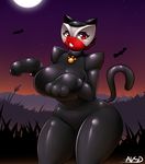  2016 anthro averyshadydolphin bat big_breasts blush breasts calamity collar costume dragon female halloween hi_res holidays looking_at_viewer mammal moon night outside red_eyes solo star thick_thighs 