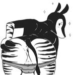  anthro balls bulge butt clothed clothing crossdressing male mammal monochrome okapi panties perineum solo spread_butt spreading underwear 