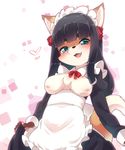  1girl artist_request black_hair breasts copyright_request dog furry long_hair maid open_mouth teal_eyes 