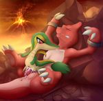  2015 3_toes abdominal_bulge animal_genitalia anthro anus armpits balls blush bound charmeleon claws clenched_teeth cum cum_in_pussy cum_inside cum_splatter cumshot digital_media_(artwork) domination duo ejaculation eyes_closed female female_domination genital_slit green_scales hi_res hindpaw interspecies larger_male lava looking_back lying male male/female meraence multicolored_scales nintendo orange_skin orgasm outside paws penis pok&eacute;mon questionable_consent reclining red_eyes red_scales scales scalie sharp_claws sitting size_difference slit small_dom_big_sub smaller_female smile smirk snivy tan_scales teeth toe_claws toe_curl toes vaginal video_games volcano yellow_scales 