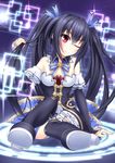  black_hair breasts highres md5_mismatch medium_breasts neptune_(series) noire ribbon sakaki_jin'ya smile solo twintails 