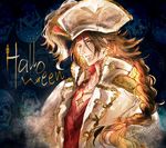  artist_name braid brown_eyes brown_hair costume fire_emblem fire_emblem_if halloween hat hotate_rayan jewelry long_hair male_focus necklace pirate_hat ryouma_(fire_emblem_if) solo upper_body 