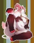  areola_slip areolae copyright_request cow dangan furry green_eyes halloween_costume long_hair pink_hair 