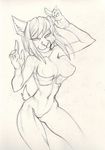  anthro armpits autumm_airwave breasts featureless_crotch feline female looking_at_viewer mammal monochrome mostly_nude nipples smile solo wide_hips 