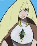  1girl blonde_hair female long_hair lusamine_(pokemon) pokemon simple_background solo tagme tsunau 