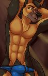  abstract_background anthro armpits brown_eyes brown_fur bulge canine clothed clothing dog fcsimba fur german_shepherd male mammal muscular muscular_male pose solo underwear 