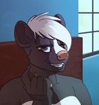  anthro beckoning bedroom claws fangs junga mammal portrait seductive skunk smile window 