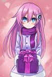  blue_eyes gift highres long_hair nepgear nepples neptune_(series) purple_hair purple_sister scarf smile 