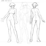  2girls ass barefoot bodysuit breasts character_request character_sheet concept_art female full_body igawa_asagi kagami_hirotaka large_breasts lilith-soft long_hair monochrome multiple_girls nipples nude short_hair solo taimanin_asagi white_background 