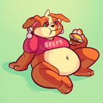  anthro belly bulldog burger canine clothing cute dog eating fangs female food gauges junga mammal overweight piercing shirt simple_background 