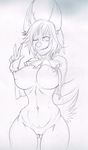  anthro autumm_airwave big_breasts breasts canine clothed clothing female huge_breasts looking_at_viewer mammal monochrome pussy solo wide_hips 