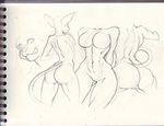  anthro autumm_airwave big_breasts breasts featureless_breasts feline female mammal monochrome multiple_images nude pussy simple_background sketch smile solo thick_thighs wide_hips 