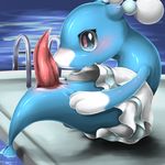  &lt;3 &lt;3_eyes animal_genitalia blue_eyes blush brionne cute feral genital_slit male mammal marine minami_juuji nintendo penis pinniped pok&eacute;mon poolside seal simple_background sitting slit solo video_games water 