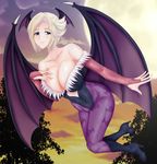  1girl bare_shoulders blonde_hair blue_eyes breasts cleavage large_breasts morrigan_aensland_(cosplay) muvluv muvluv_alternative muvluv_total_eclipse stella_bremer 