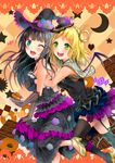  :d aqua_eyes argyle argyle_legwear bangs black_hair black_legwear blonde_hair blush boots braid breast_grab breasts cake candy checkerboard_cookie chocolate_bar choker commentary_request cookie crescent crown_braid dress elbow_gloves flower food gloves grabbing grabbing_from_behind green_eyes hair_ribbon hair_rings halloween hat hat_flower high_heel_boots high_heels highres holding holding_plate kurosawa_dia lace lace-trimmed_gloves large_breasts layered_dress love_live! love_live!_school_idol_festival love_live!_sunshine!! mismatched_legwear mole mole_under_mouth moridam multiple_girls ohara_mari one_eye_closed open_mouth plate ribbon smile star thighhighs vertical-striped_gloves witch_hat wrist_cuffs yuri 