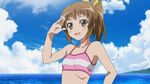  1girl :d bikini blush brown_eyes brown_hair haiyore!_nyaruko-san kurei_tamao ponytail smile 