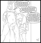  2016 amy_rose anthro aval0nx balls bugs_bunny crossover duo english_text erection female hedgehog lagomorph looney_tunes male mammal penis rabbit sonic_(series) text warner_brothers 