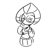  alien blush breasts cleavage clothed clothing eyewear female flatwoods_monster glasses looking_at_viewer monochrome not_furry solo unknown_artist 