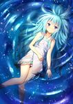  absurdres alexmaster blue_eyes blue_hair bracelet cameltoe collarbone dress eyebrows eyebrows_visible_through_hair highres jewelry long_hair looking_at_viewer lying necktie on_back original panties partially_submerged solo underwear wet wet_clothes wet_dress 
