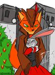  2016 anthro canine clothed clothing coat disney dress duo female fox gate green_eyes hat hug judy_hopps lagomorph male mammal nick_wilde outside rabbit smile story story_in_description thephantombeyond zootopia 