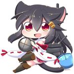  :d animal_ears black_hair boots bucket bucket_of_water cannon cat_ears cat_tail chibi commentary_request fang flashlight hair_ornament hairclip haruna_(kantai_collection) kantai_collection kemonomimi_mode knee_boots long_hair nontraditional_miko open_mouth red_eyes ribbon smile solo tail tsukko_(3ki2ne10) turret twitter_username white_background 