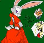  &lt;3 2016 antelope anthro canine clothed clothing disney dress english_text female fox gazelle gazelle_(zootopia) green_background group half-closed_eyes judy_hopps lagomorph looking_at_viewer male mammal midriff nick_wilde purple_eyes rabbit side_view simple_background smile solo_focus spit_take text thephantombeyond thumbs_up zootopia 