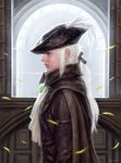  ascot bloodborne green_eyes hat highres lady_maria_of_the_astral_clocktower long_hair ponytail realistic reverse_trap solo the_old_hunters white_hair 