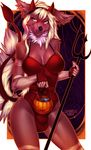  2016 anthro basket belt bra breasts bulge candy canine cleavage clothed clothing corset costume dickgirl food horn intersex junebuq licking licking_lips lingerie mammal pitchfork solo tongue tongue_out underwear 