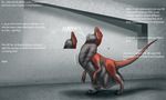  alovion_(artist) dialogue dinosaur feral human mammal oral_vore raptor reptile scalie simple_background standing theropod vore 