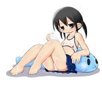  akita_shoten barefoot beretta_(kokoaka) cherry_print feet flat_chest full_body holding looking_at_viewer marui_hitoha midriff mitsudomoe navel open_mouth panties pantyshot pantyshot_(sitting) simple_background sitting skirt underwear whiskers white_background white_panties 