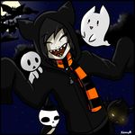  bat bone demon digital_media_(artwork) ghost halloween holidays mammal night not_furry scarf sharp_teeth skeleton smile spirit teeth xenny 