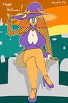  anthro big_breasts blush breasts cervine clothed clothing deer digital_media_(artwork) doodle_dip female footwear hair hat high_heels holidays legwear looking_at_viewer mammal shoes sophia stockings thigh_highs witch_hat 