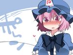  blush bow breasts commentary d: embarrassed hammer_(sunset_beach) hat heart large_breasts mob_cap open_mouth pink_eyes pink_hair saigyouji_yuyuko short_hair solo sweat symbol_ricochet touhou translated triangular_headpiece upper_body 