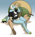  anthro clothed clothing duo eyes_closed eyewear female glasses kissing kittydee male male/female mammal mustelid otter sitting thick_thighs 