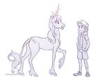 clothed clothing dipper_pines disney duo equine fully_clothed gravity_falls horn human mabel_pines mammal mistrel-fox monochrome post_transformation sketch unicorn 