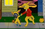  candy costume dusty_haze eeveelution fan_character father food halloween holidays houses jolteon nintendo parent pok&eacute;mon sesshaxiii shiny shiny_pok&eacute;mon son sparks_griffith sunset trick_or_treat video_games zorua 