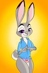  anthro clothed clothing disney female judy_hopps lagomorph looking_at_viewer mammal merffle rabbit smile solo standing thick_thighs wide_hips zootopia 