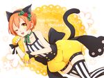  ;d animal_ears bad_id bad_pixiv_id bow cat_ears cat_tail character_name choker fake_animal_ears fingerless_gloves flower gloves green_bow hair_bow hair_flower hair_ornament happy_birthday hoshizora_rin looking_at_viewer love_live! love_live!_school_idol_festival love_live!_school_idol_project one_eye_closed open_mouth orange_hair paw_pose puffy_shorts ribbon_choker ritonuko_(kana612happy) sash short_hair shorts smile solo striped striped_legwear tail thighhighs vertical-striped_legwear vertical_stripes wrist_bow yellow_gloves 