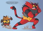  constricted_pupils emboar english fangs fire furry gen_5_pokemon gen_7_pokemon incineroar no_humans pig pokemon pokemon_(creature) profanity running sharp_teeth sweatdrop teeth tiger tusks yellow_sclera 