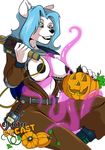  2016 alpha_channel anthro big_breasts blue_hair breasts canine erect_nipples female fur ghostbusters green_eyes hair halloween holidays mammal nipples solo tentacles white_fur yawg 