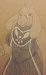  anthro caprine clothed clothing fangs female goat looking_at_viewer mammal merffle simple_background solo teeth toriel traditional_media_(artwork) undertale video_games 